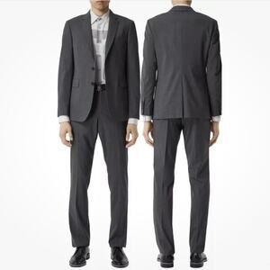 Burberry Millbank Travel Ababy Gray Textured Tailored Men’s Wool Suit Set 52R